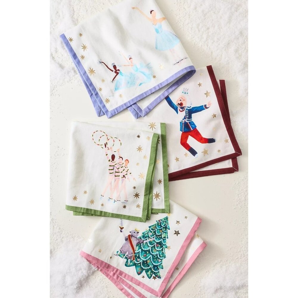 Anthropologie New York City Ballet Nutcracker Napkins Set of 4 NWT